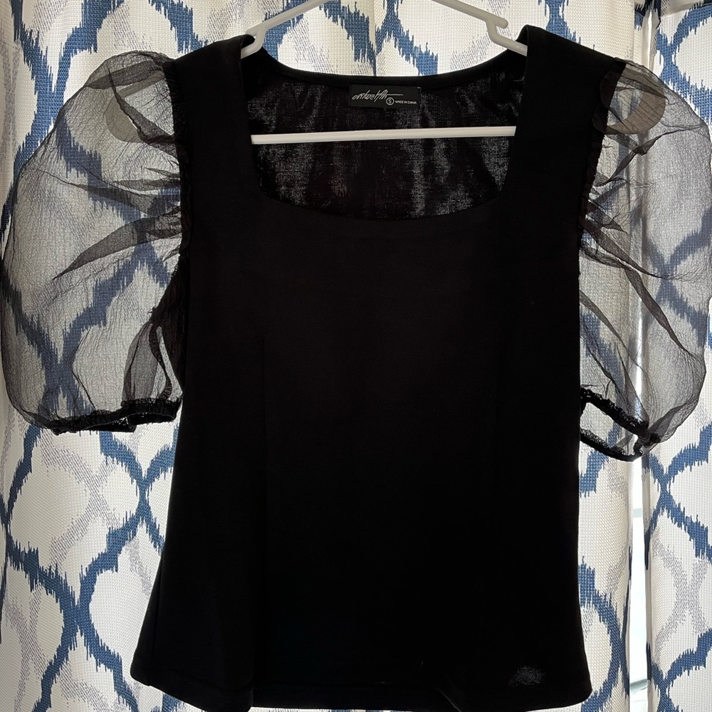 Jasey Organza Sleeve Knit Top